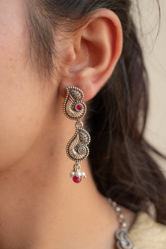 Peacock Floral Red Stone Earring