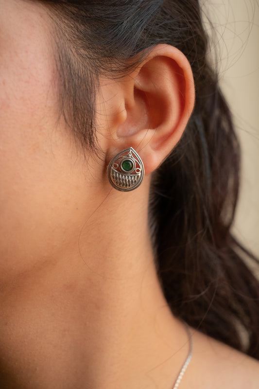 Green Stone Paan Drop Earrings