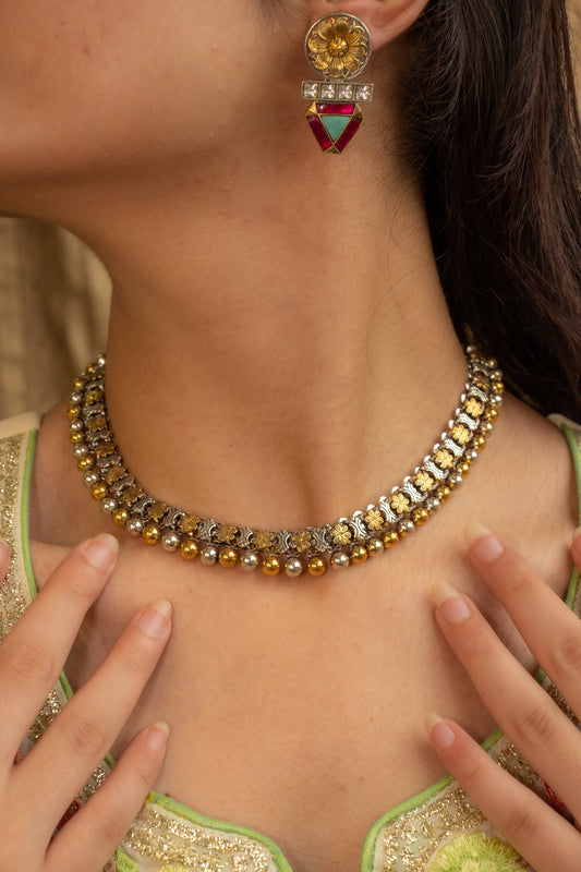 Two Tone Floral Ball Necklace