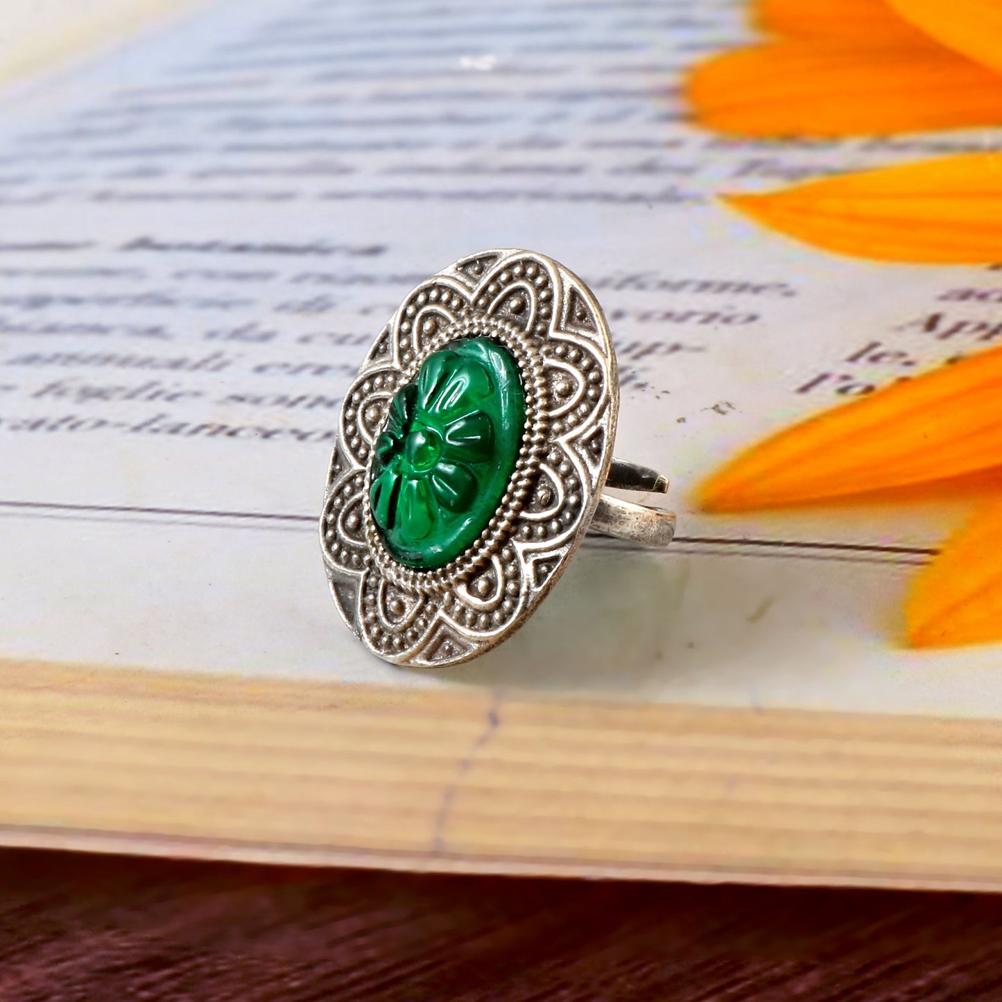 Silver Green Stone Ring