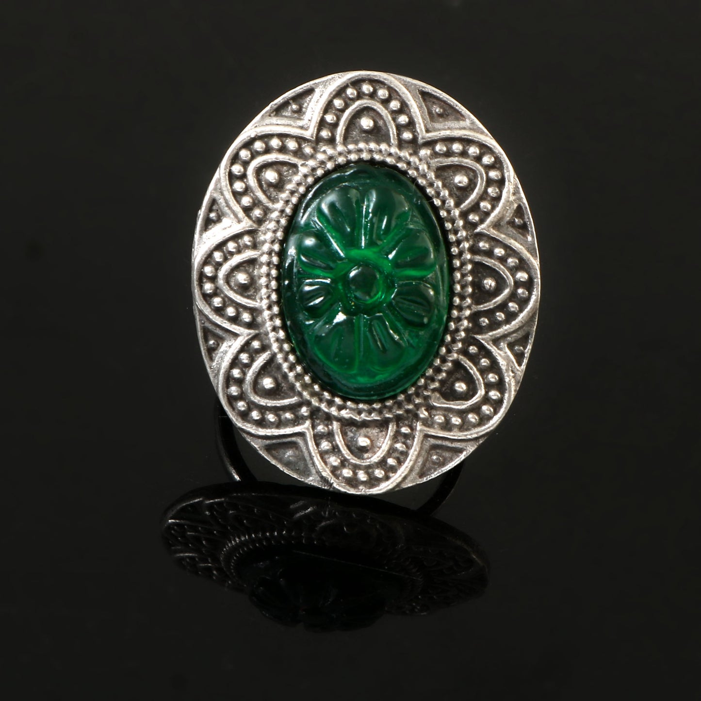 Silver Green Stone Ring
