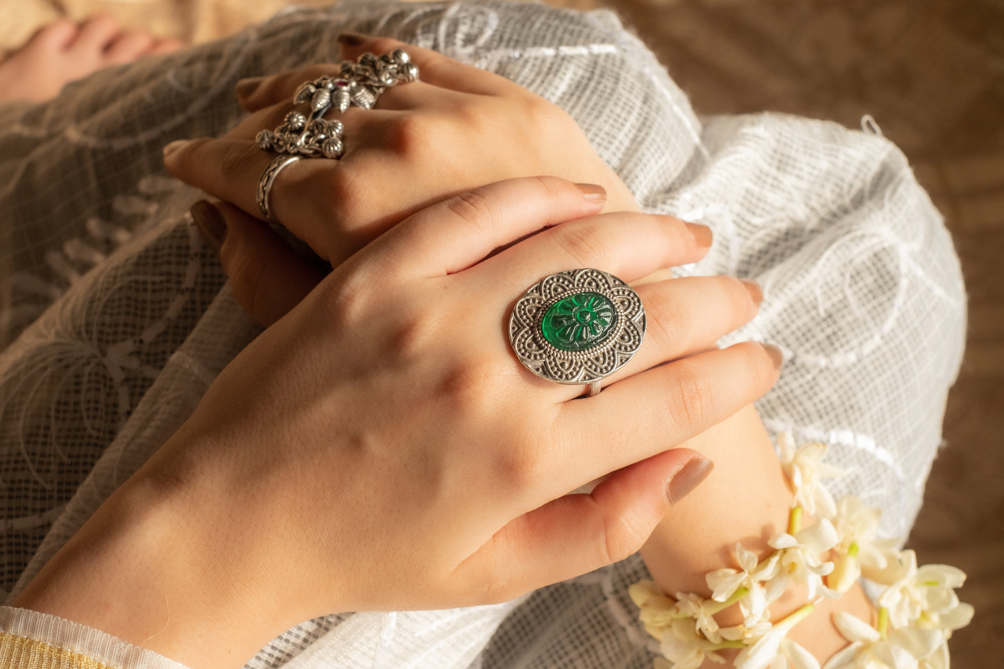 Silver Green Stone Ring
