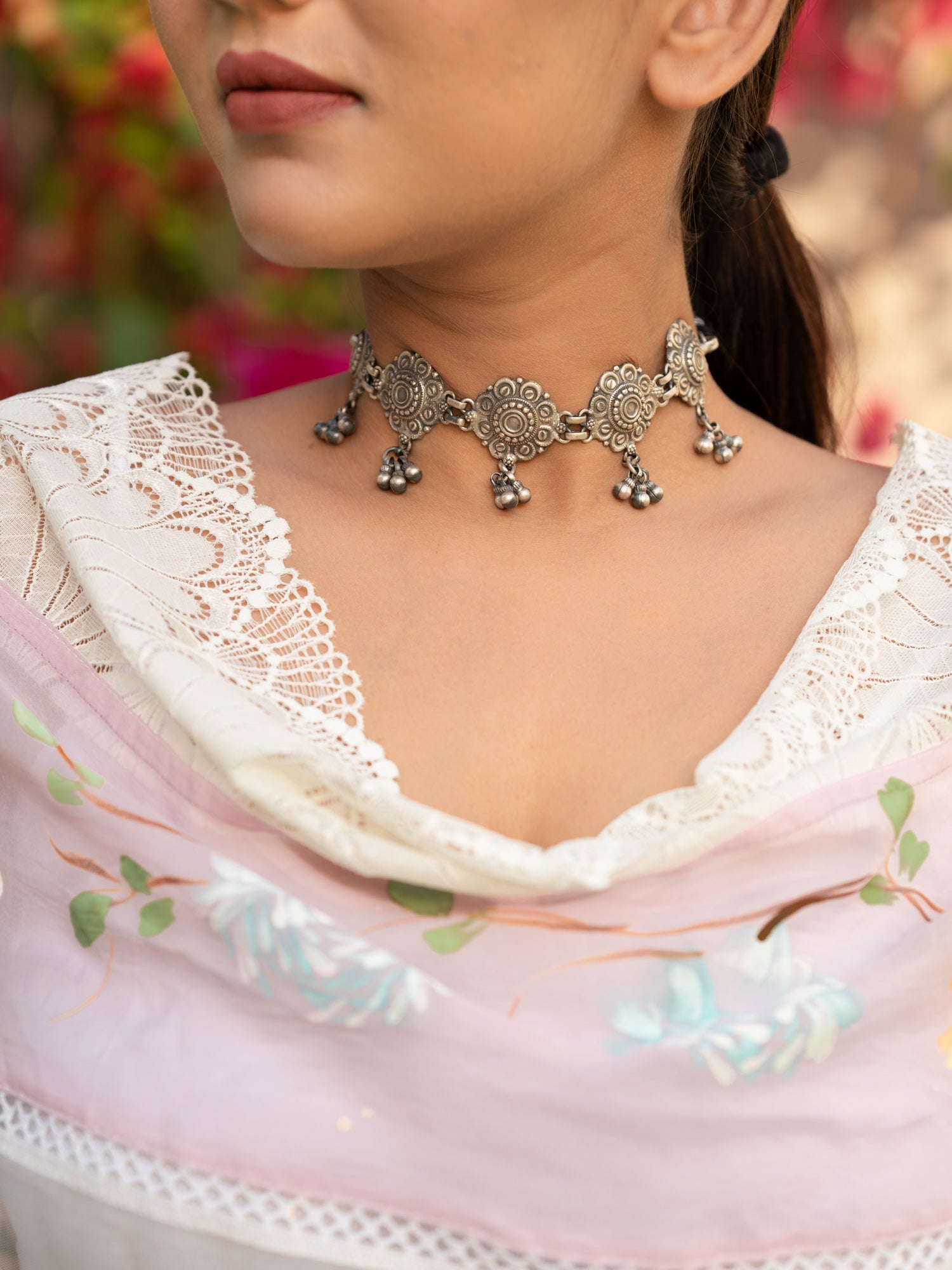 Flower Embossed Thread Necklace/Choker - ADA – House Of Aarai