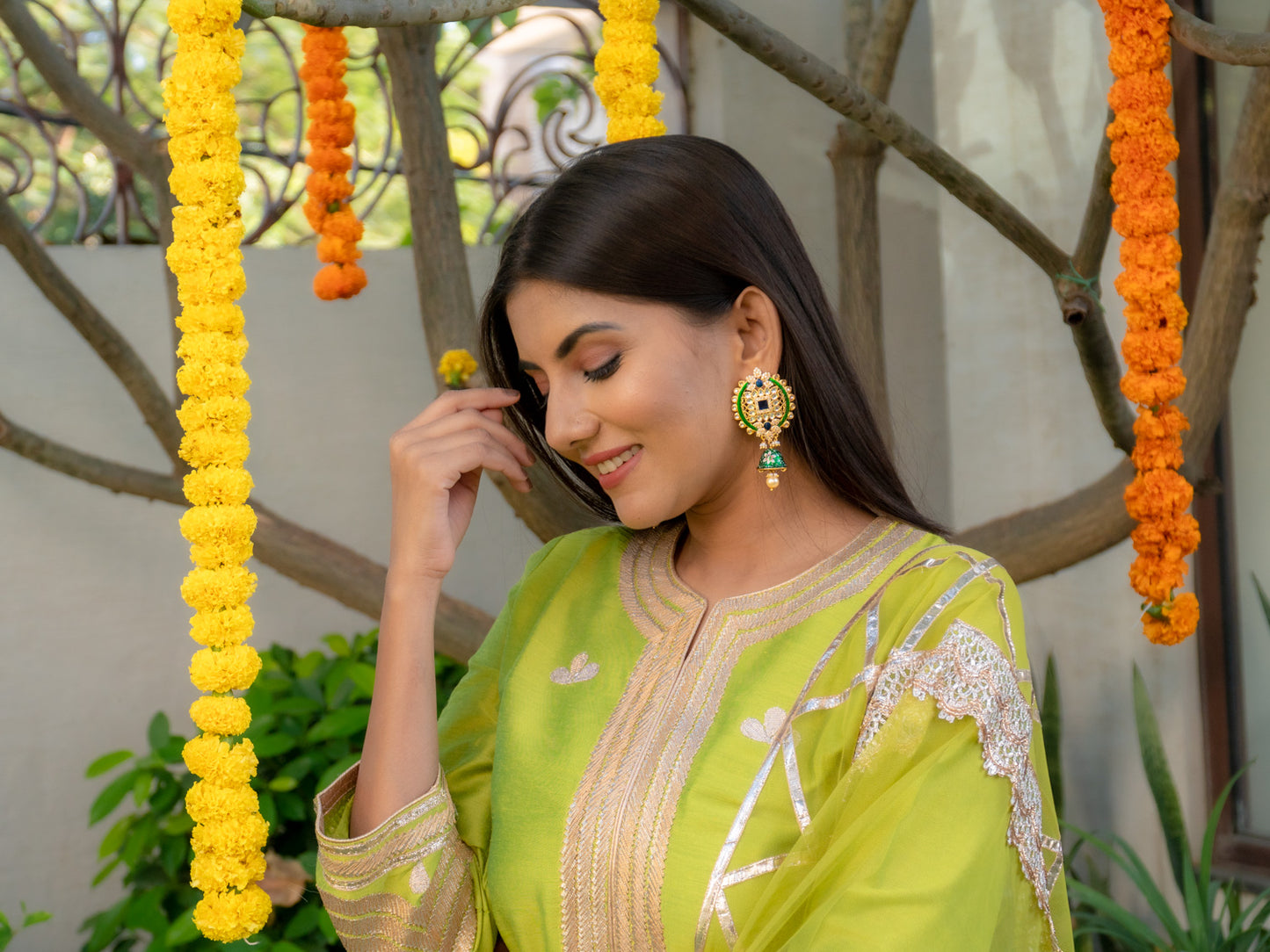 Zircon Studded Pearl Enamel Jhumki Earrings - NOOR