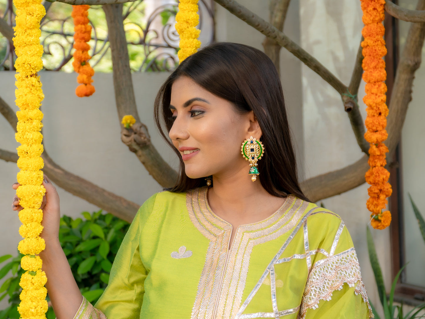 Zircon Studded Pearl Enamel Jhumki Earrings - NOOR