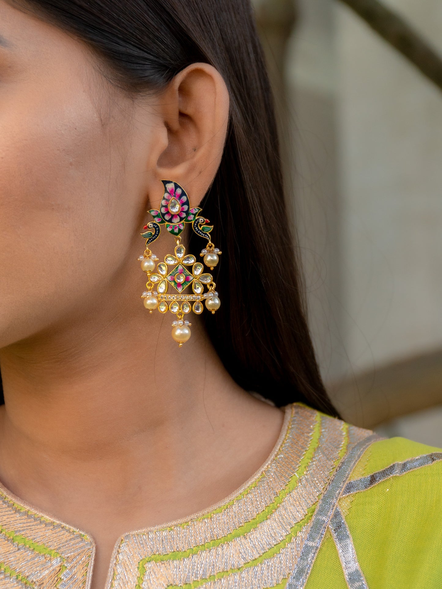 Zircon Studded Pearl Enamel Earrings - NOOR