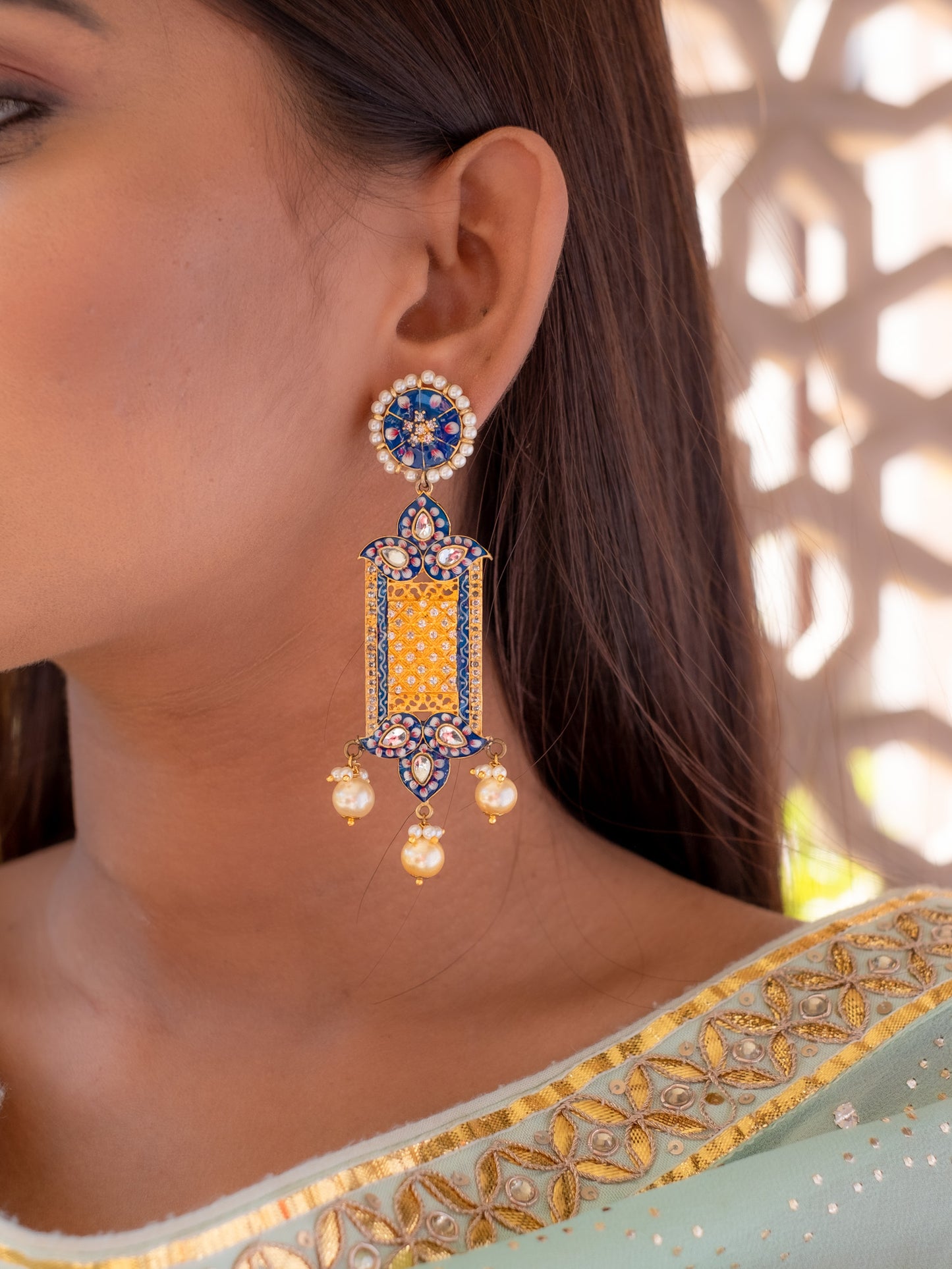 Zircon Studded Pearl Enamel Earrings - NOOR